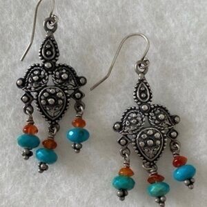 Sundance 925 silver turquoise carnelian beaded tassel chandelier drop earrings